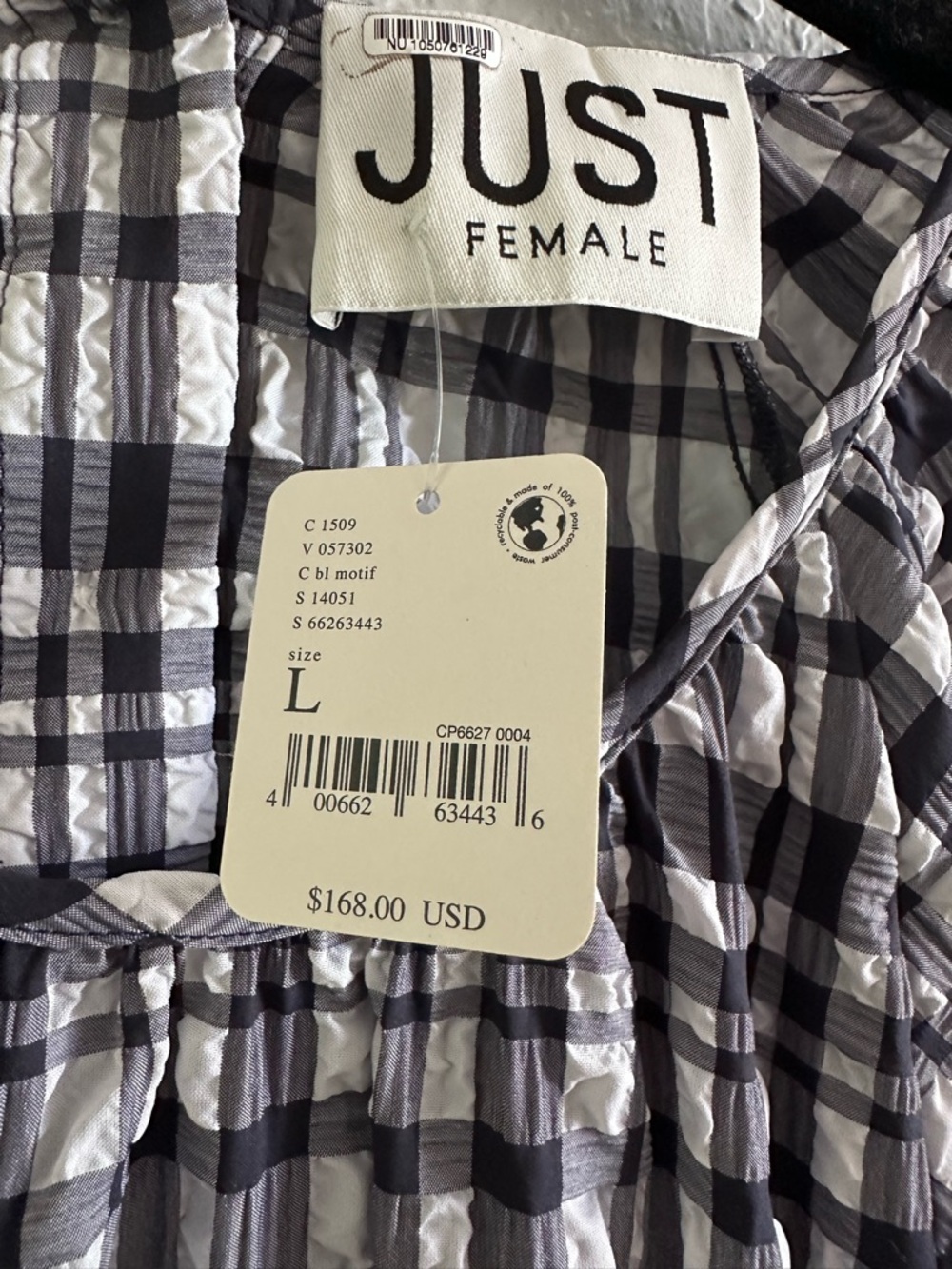 NWT Just Female Hamilton Cut Dress Plaid Seersucker Open Back Midi Dress L - Picture 4 of 12